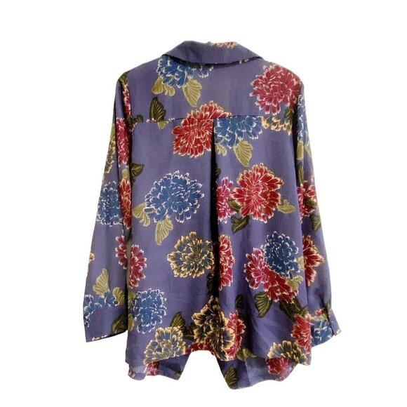 NWT EMELIA Floral Wrap Blouse, size M, Slate Blue Floral - Picture 4 of 9